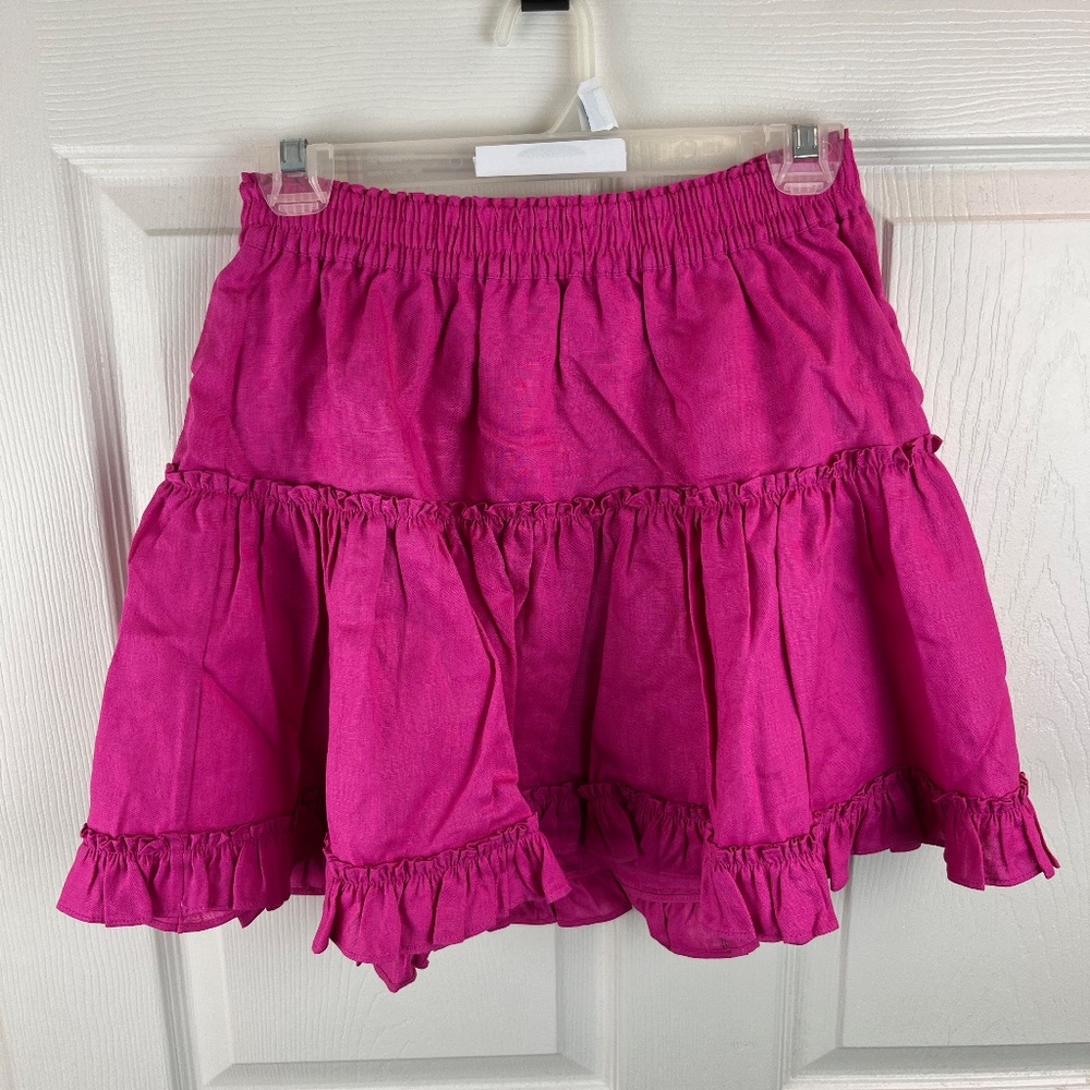 Hill House The Paz Tiered Skirt Linen Bougainvillea Pink Size Medium